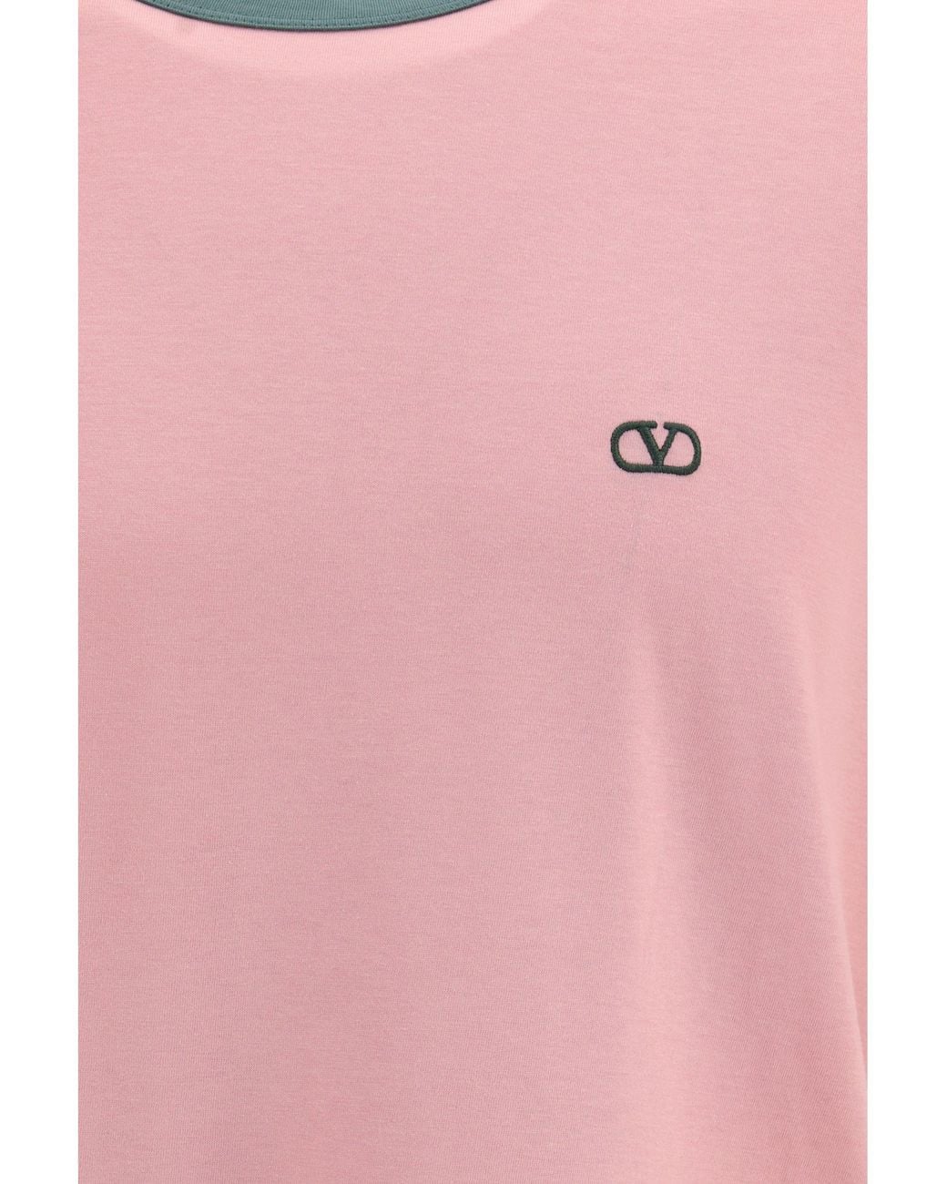 Valentino Pink Embroidered Logo Cotton-Jersey T-Shirt for men