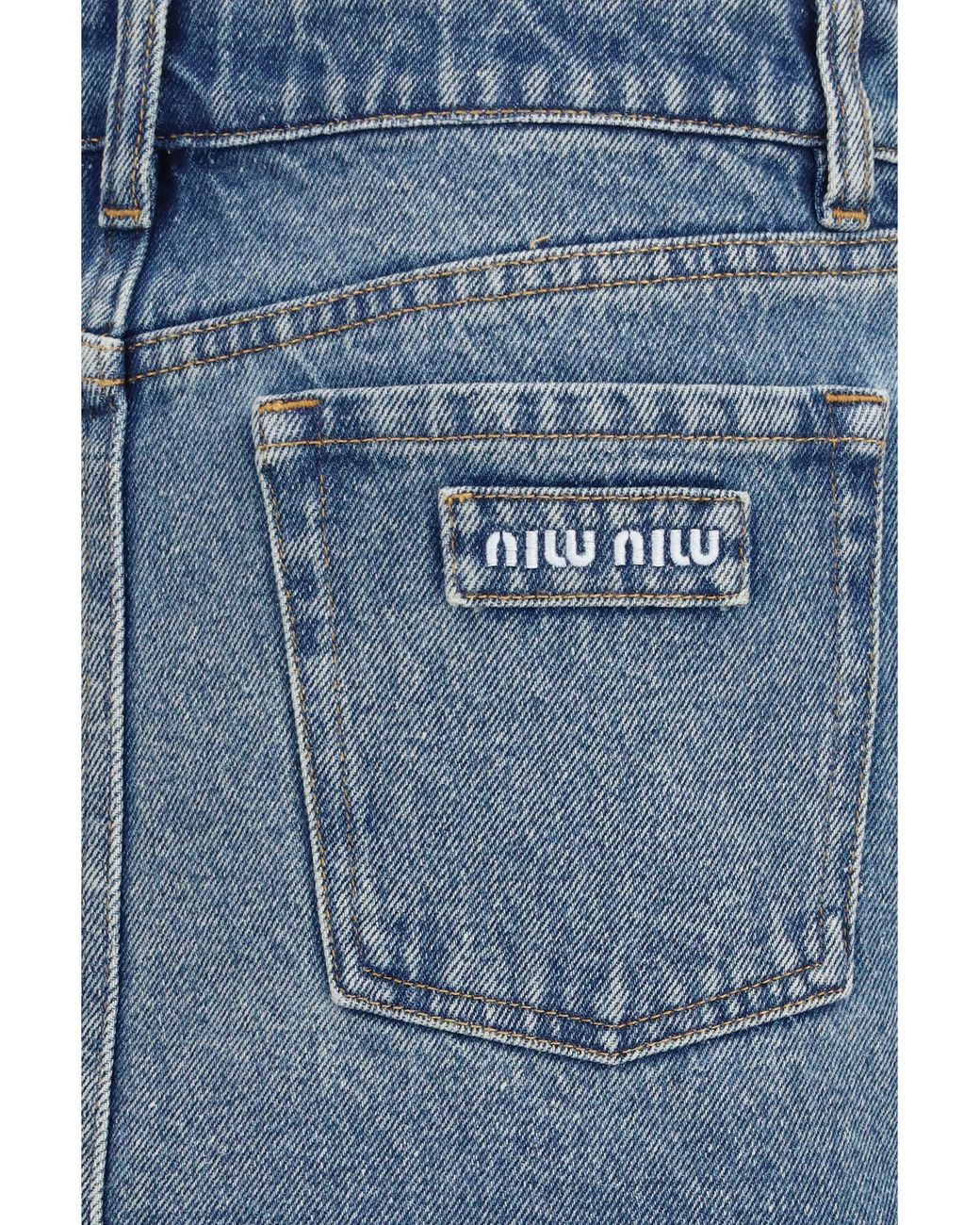 Miu Miu Blue Denim Mini Skirt With Frayed Hem Cotton
