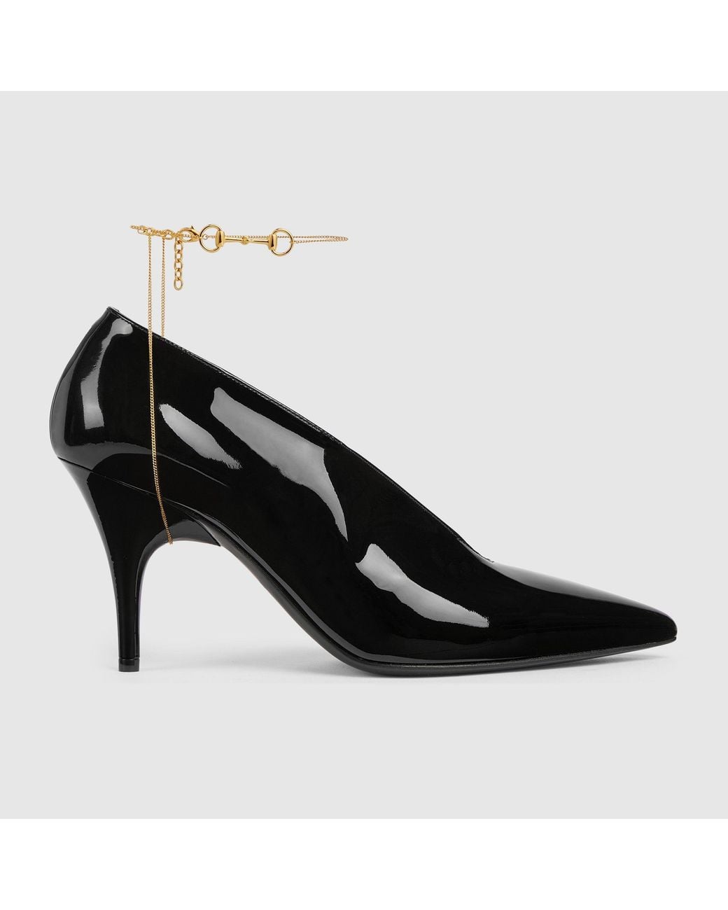 Gucci Black Leather Décolletté Pumps With Jewel