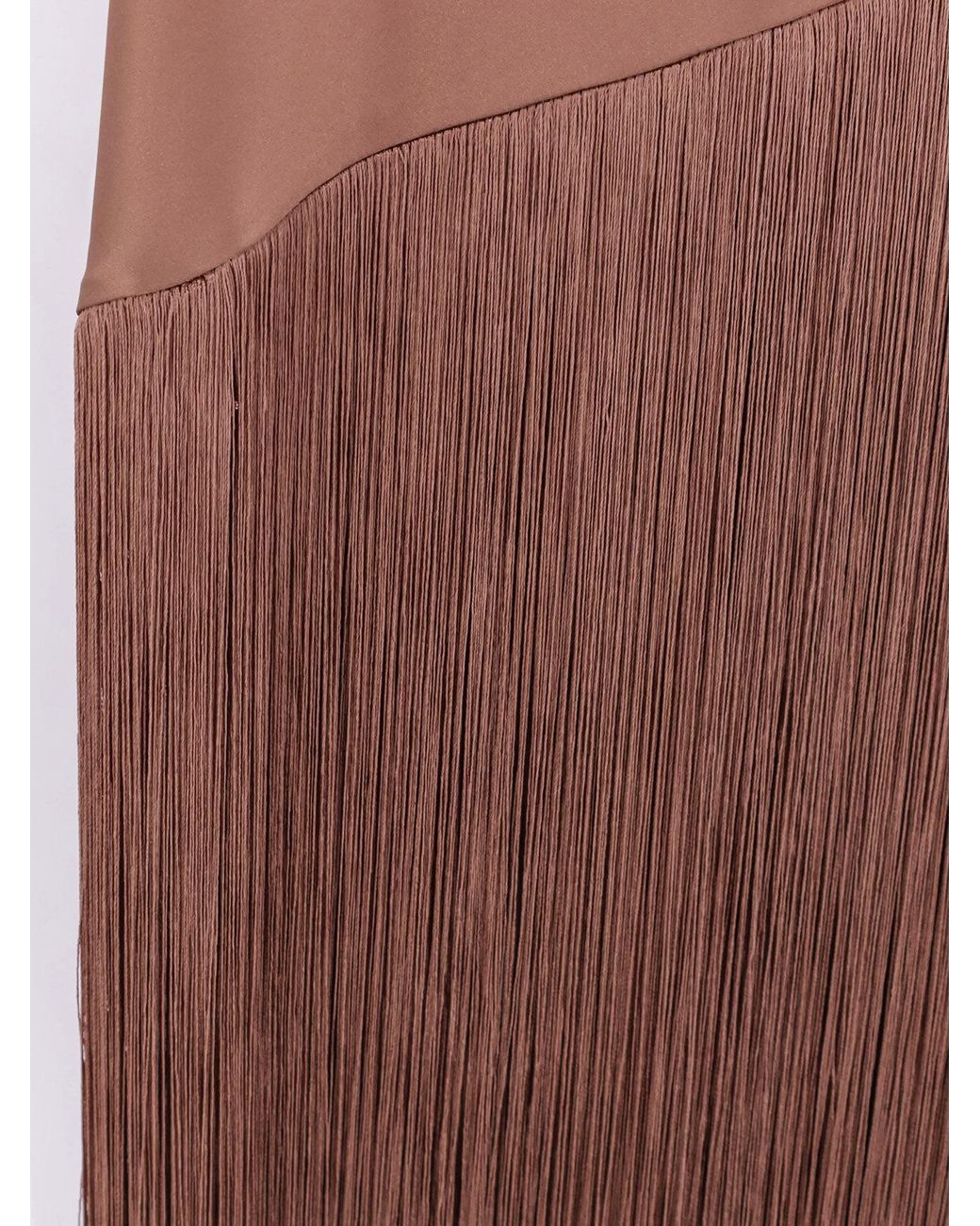 Pinko Brown Kiwi Satin Dress With Fringe