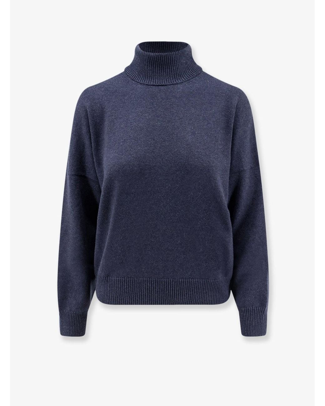 Brunello Cucinelli Blue Cashmere Turtleneck With Monili Detail On The Back