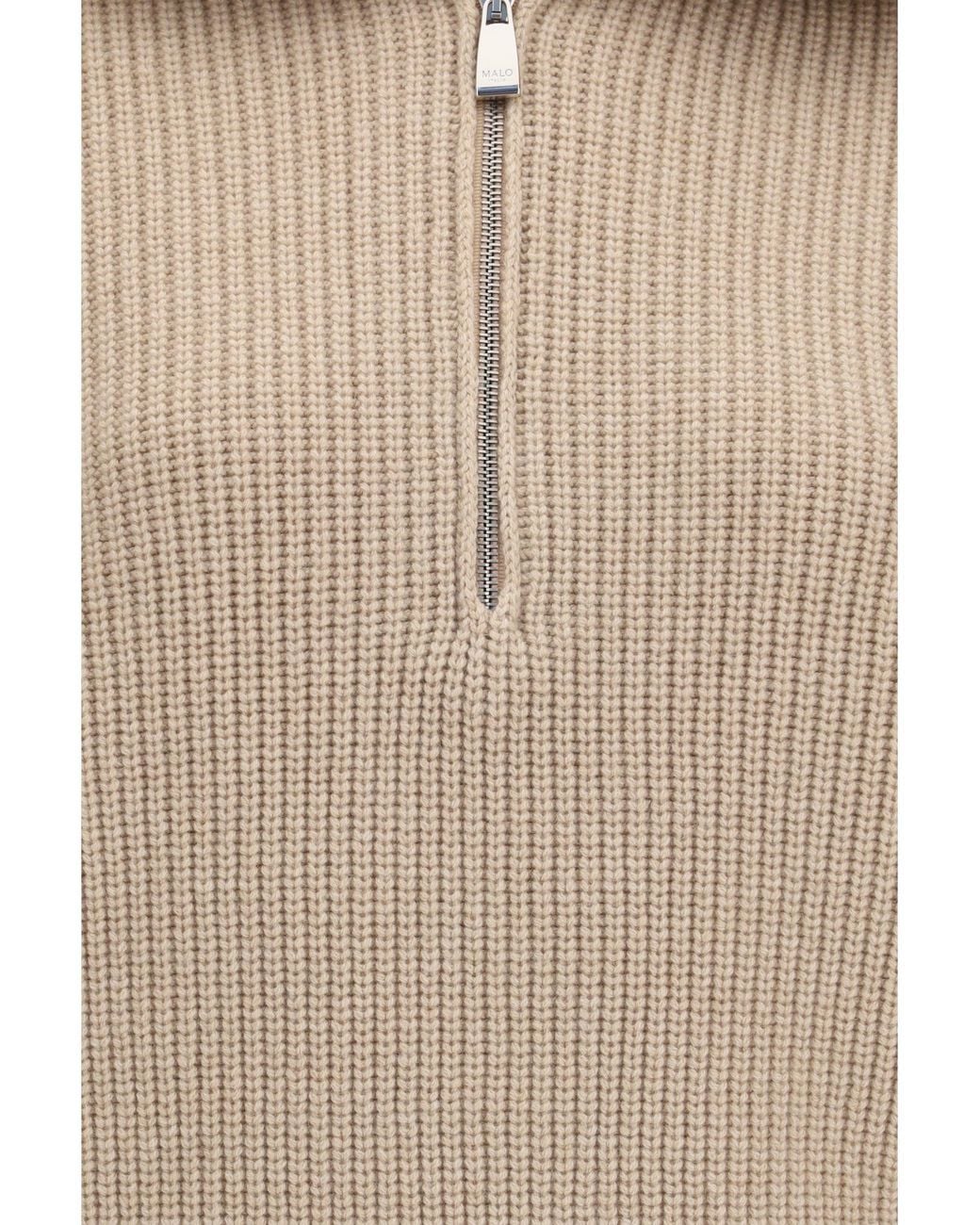 Malo Natural Cashmere High-Neck Zip Sweater
