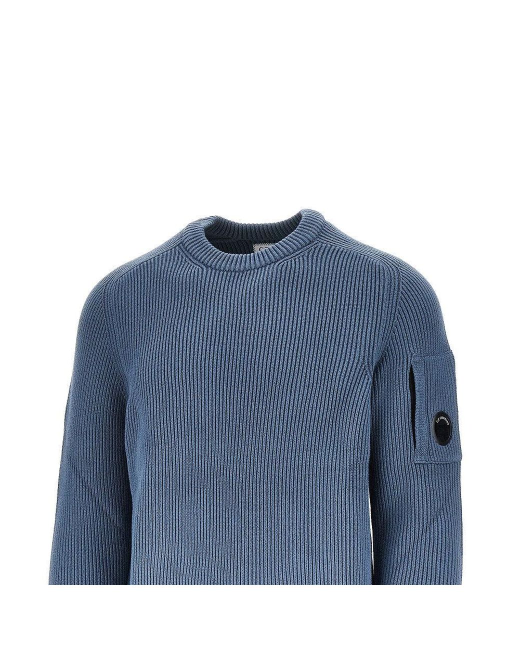 C P Company Blue Knitted Sweater With Nfc Lens for men