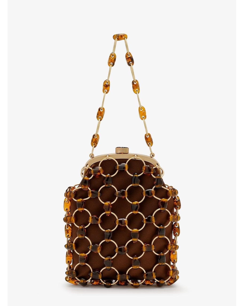 Cult Gaia Brown Brielle Wristlet Leather Handbag With All-Over Pearl Detail