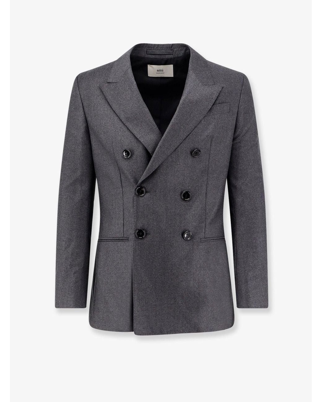 AMI Black Double-Breasted Virgin Wool Blazer for men