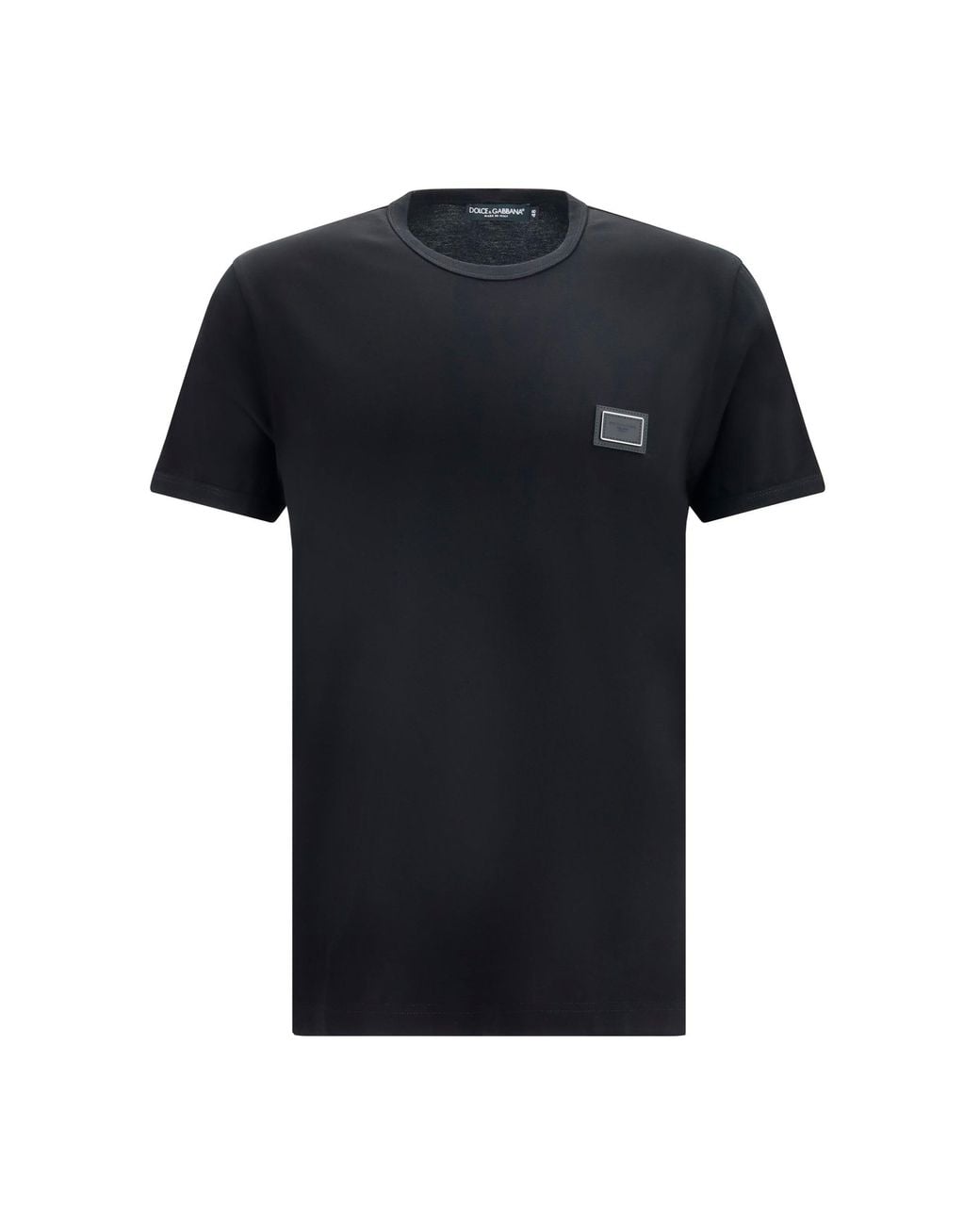 Dolce & Gabbana Black Cotton T-Shirt With Logo Plaque for men