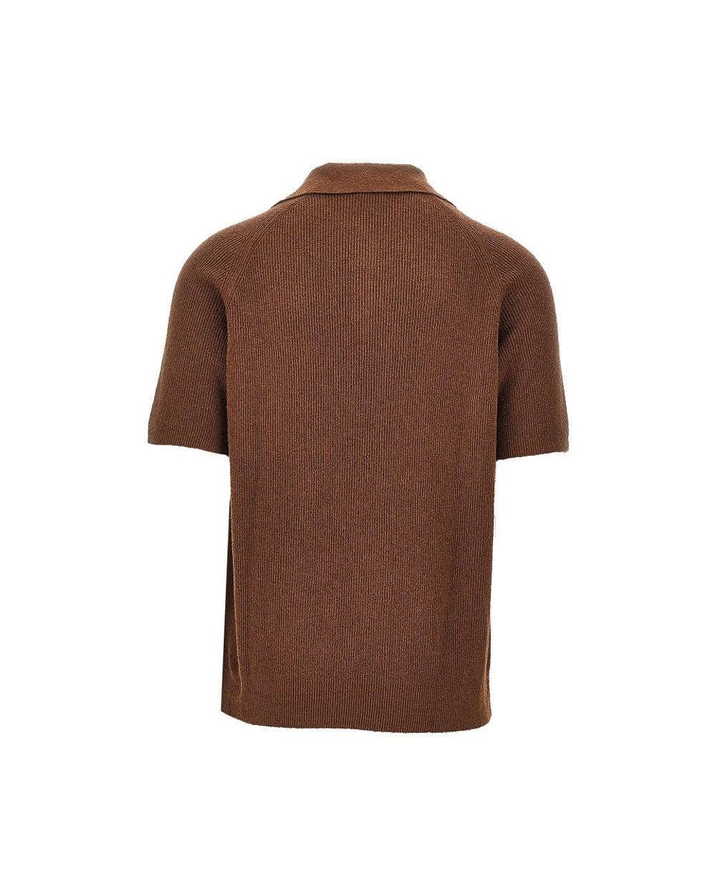 GALLIA KNIT Brown Bouclé Knit Polo Shirt for men