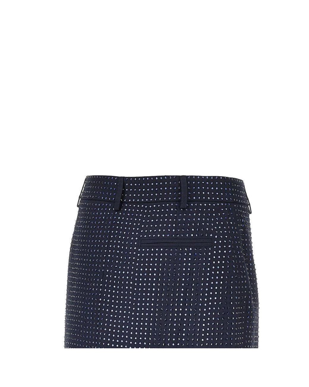 Pinko Blue Gabardine Mini Skirt With Rhinestones