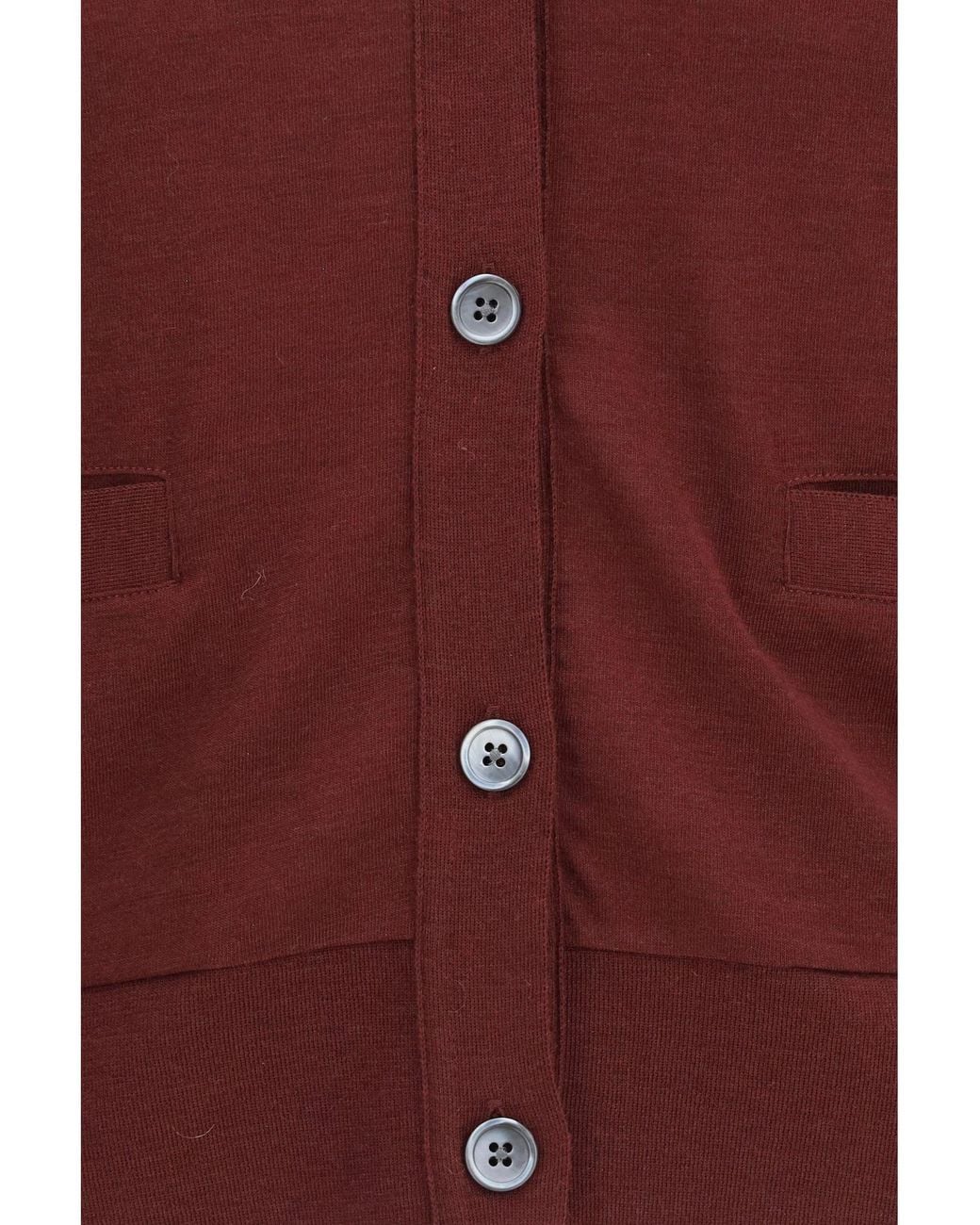 Thom Browne Red V-Neck Merino Wool Cardigan