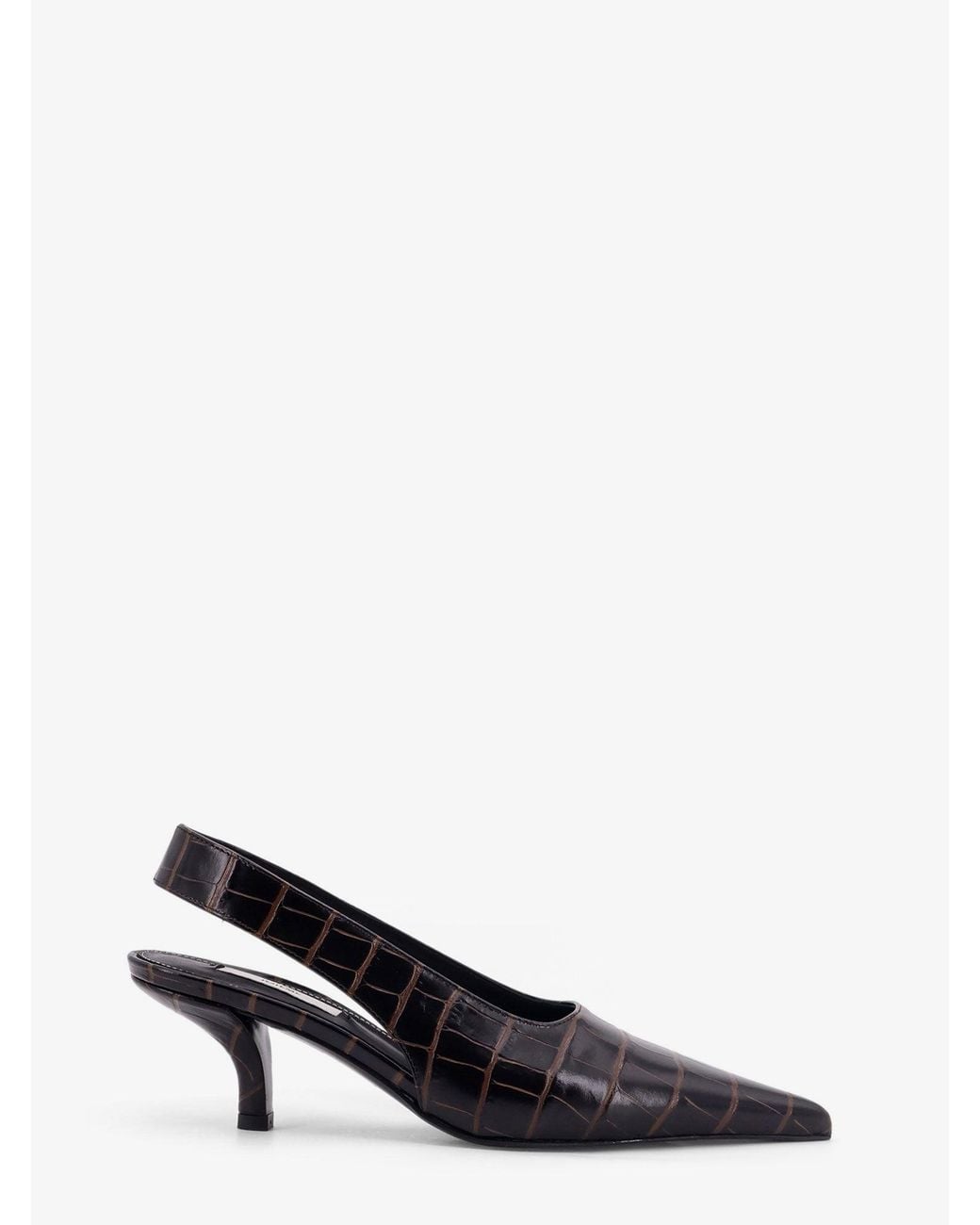 Totême Brown Leather Decolleté Slingback With Croco Effect