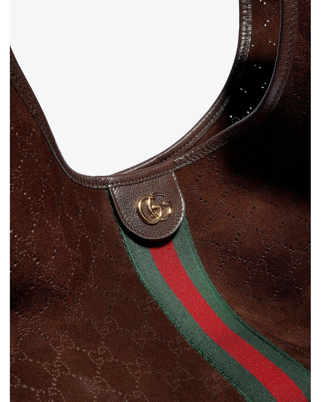 Gucci Brown Giglio Perforated Suede Shopping Bag