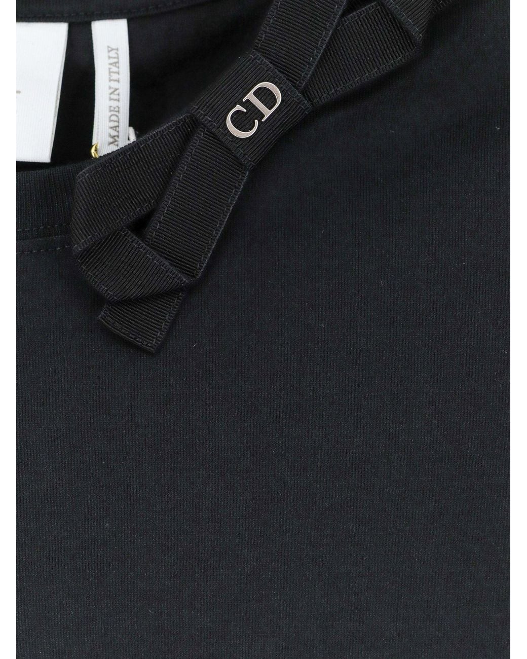 Dior Black Cotton T-Shirt With Grosgrain Bow