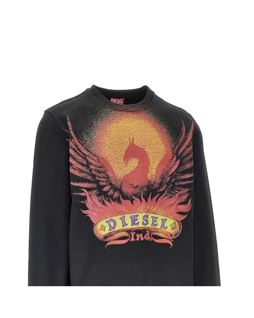 DIESEL Black 'Phoenix' Print Crewneck Sweatshirt for men
