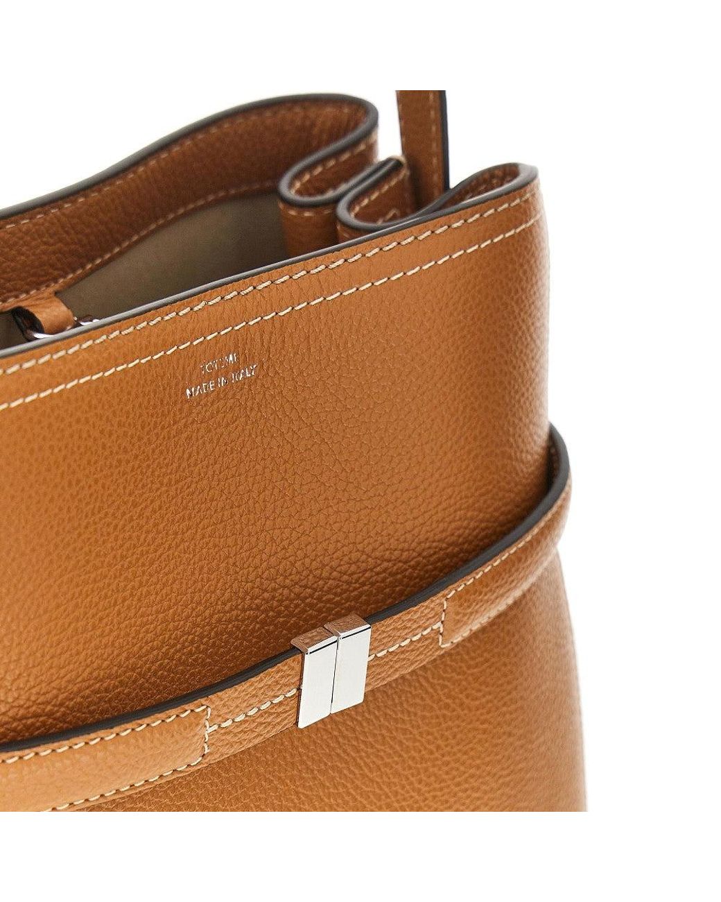 Totême Brown Grained Leather Belted Bucket Bag