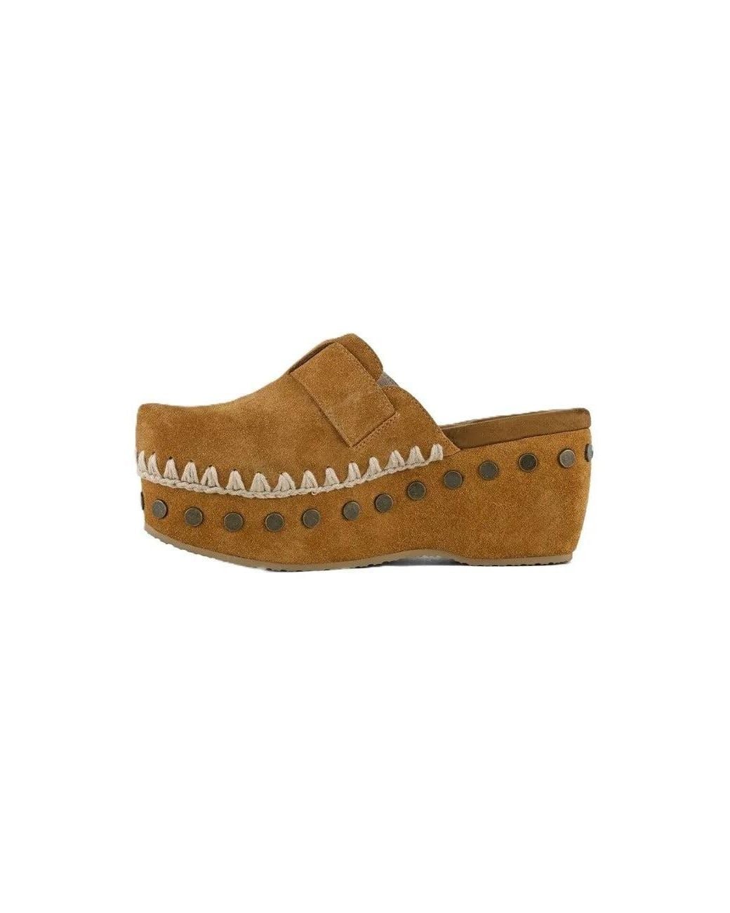Mou Brown Suede Leather Clog Sandals