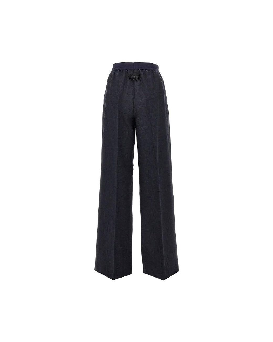 Pinko Blue Stretch Wool-Blend Wide-Leg Pants