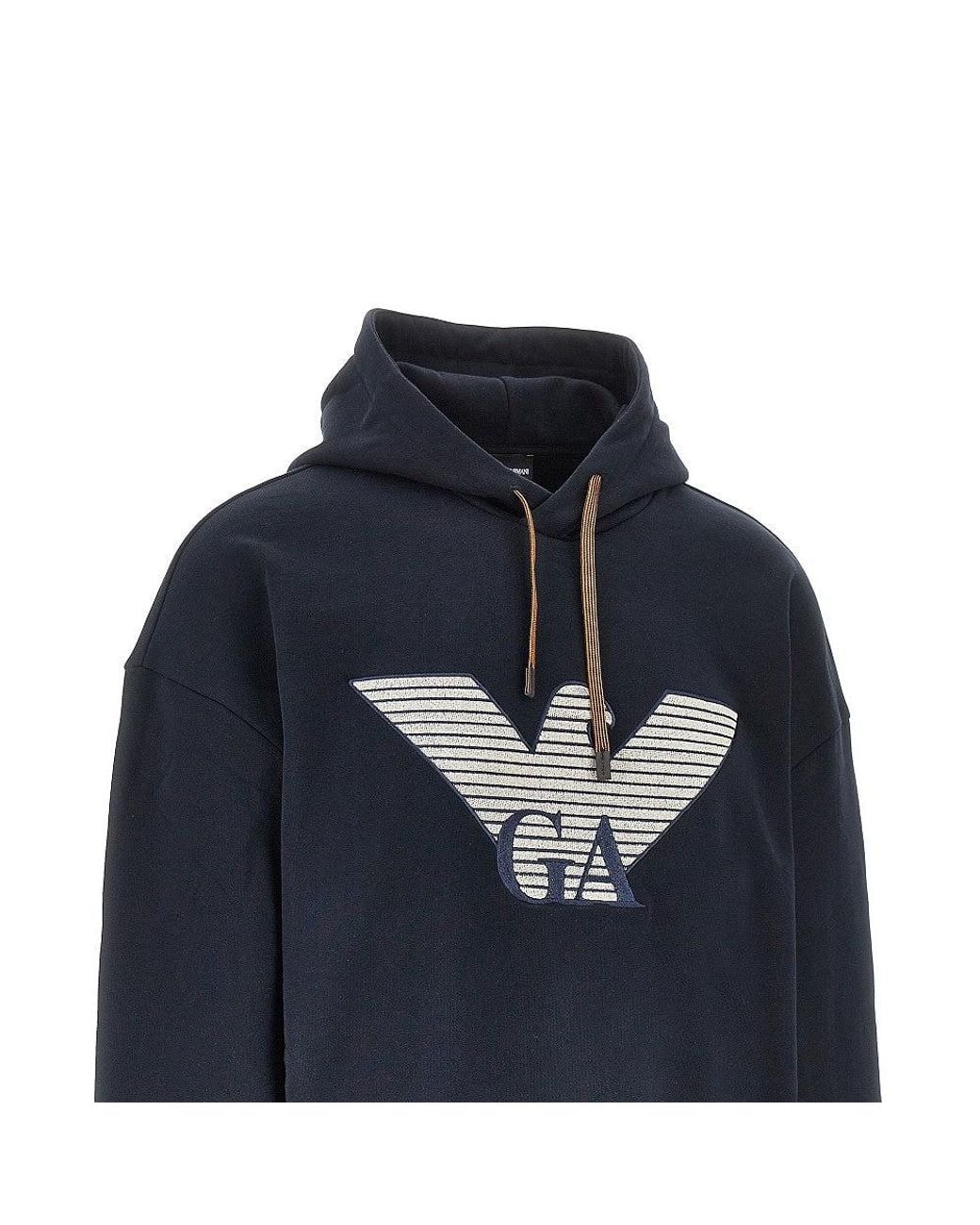 Emporio Armani Blue Cotton And Silk Hoodie for men