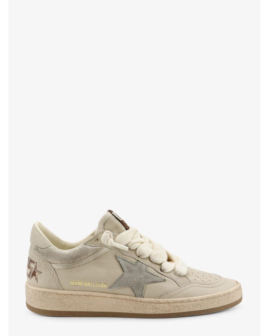 Golden Goose Deluxe Brand White Ballstar Leather Sneakers With Iconic Side Logo