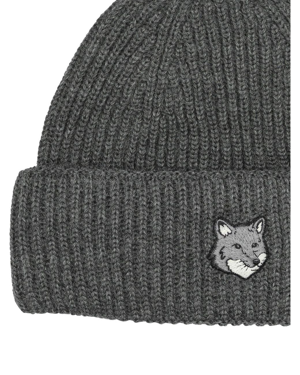 Maison Kitsuné Gray Fox Head Beanie for men
