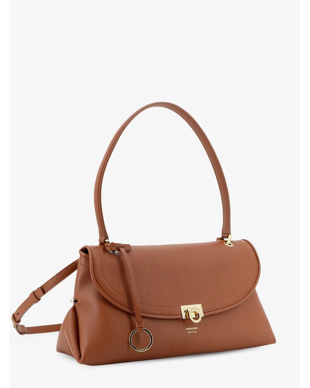 Ferragamo Brown Leather Shoulder Bag With Gancini Detail