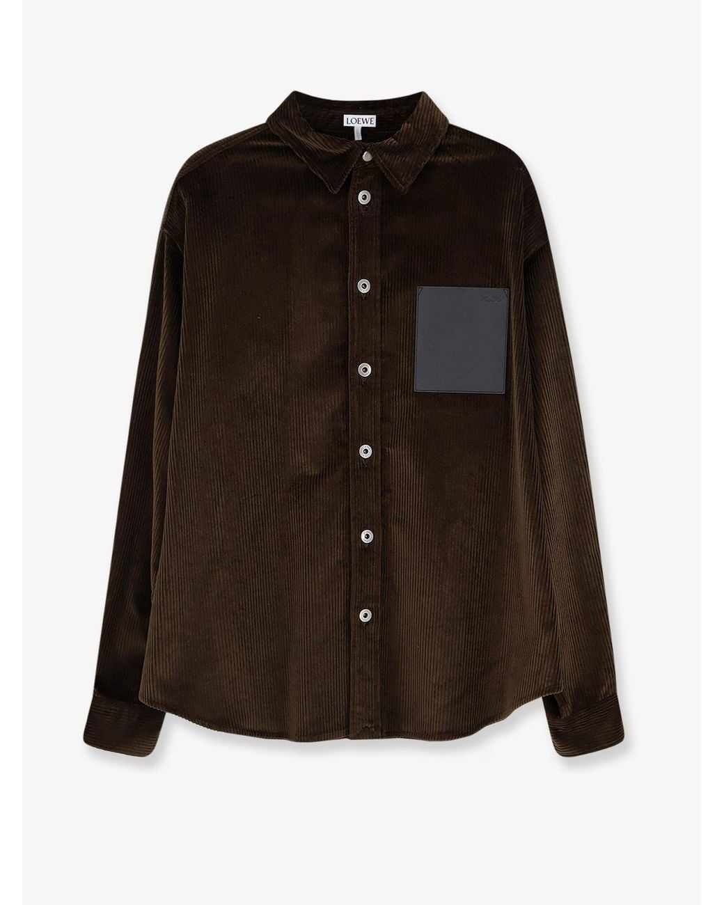 Loewe Brown Corduroy Shirt With Leather Pocket for men