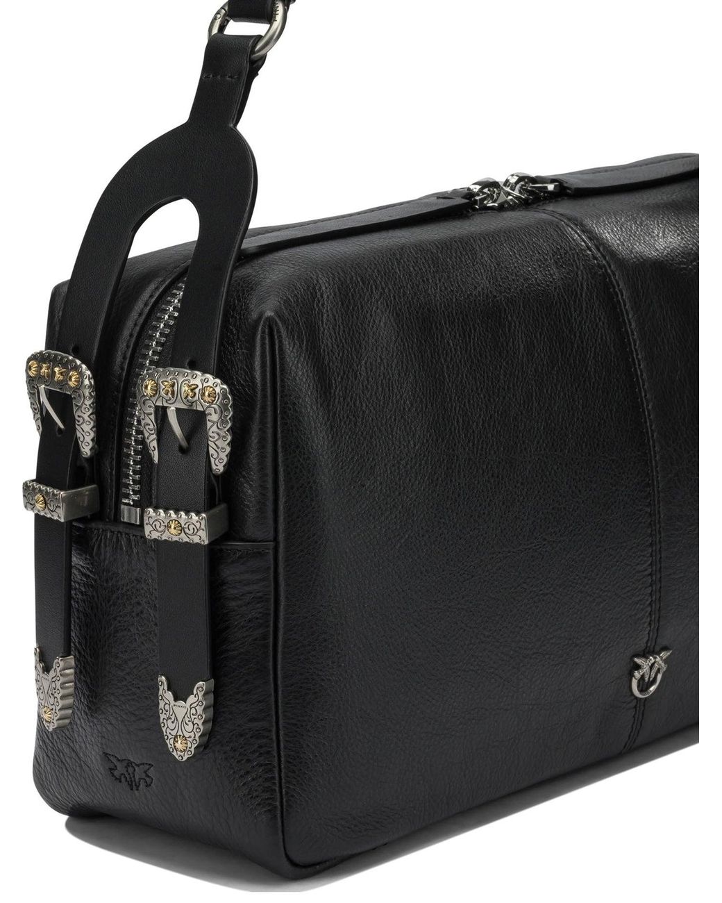 Pinko Black Leather Cotton Polyamide Polyurethane Shoulder Bag