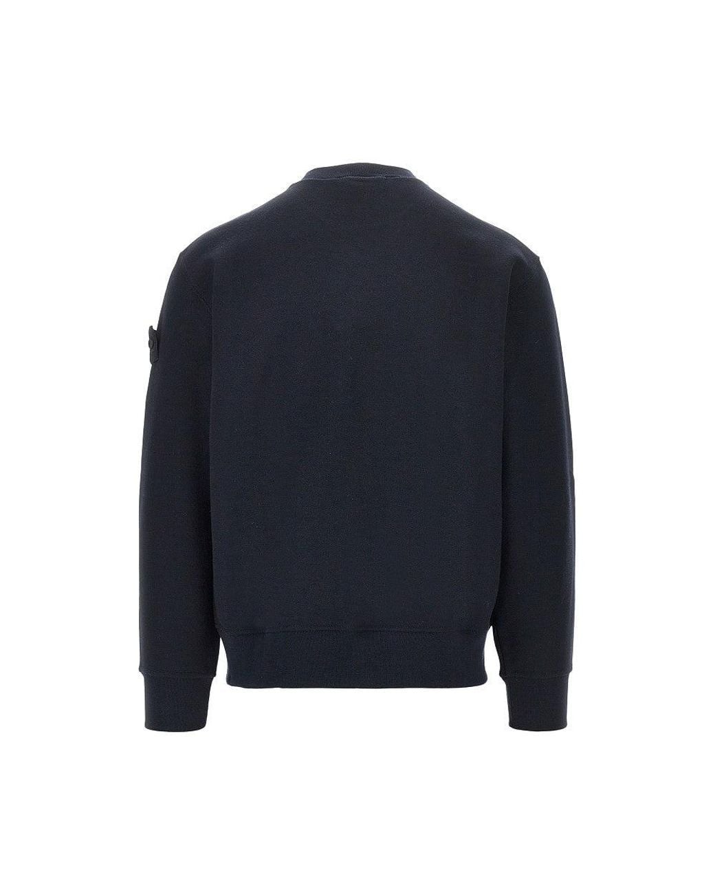 Stone Island Blue Cotton And Wool Sweatshirt With Logo Badge for men