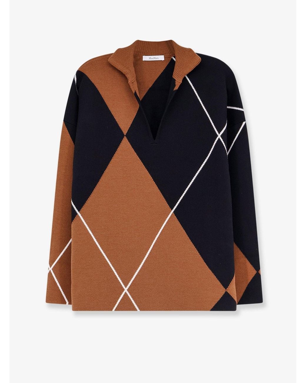 Max Mara Blue Mxmsala Argyle Pattern Virgin Wool Sweater