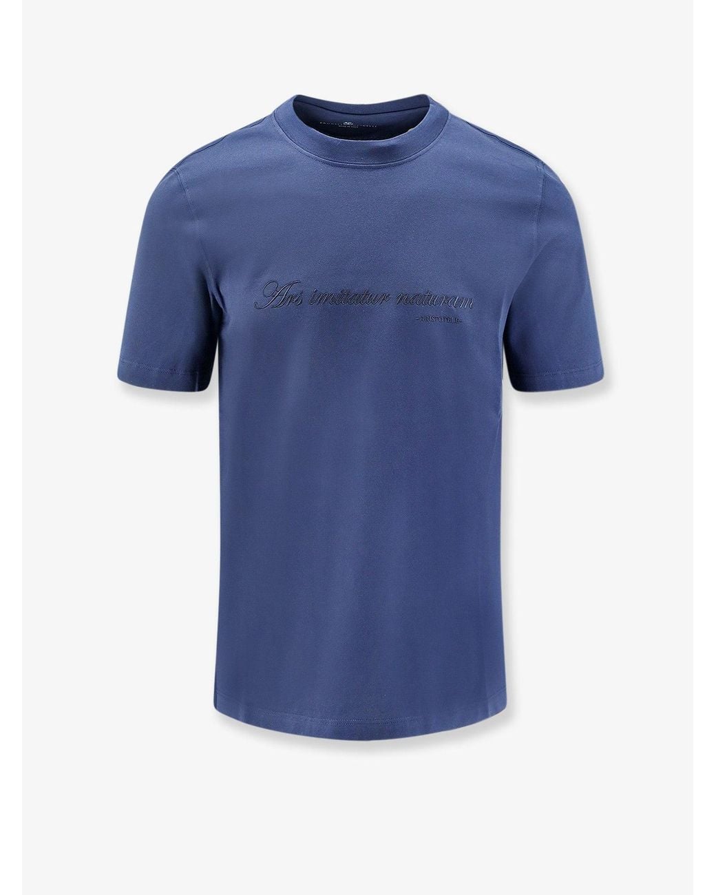 Brunello Cucinelli Blue Cotton T-Shirt With Front Embroidery for men