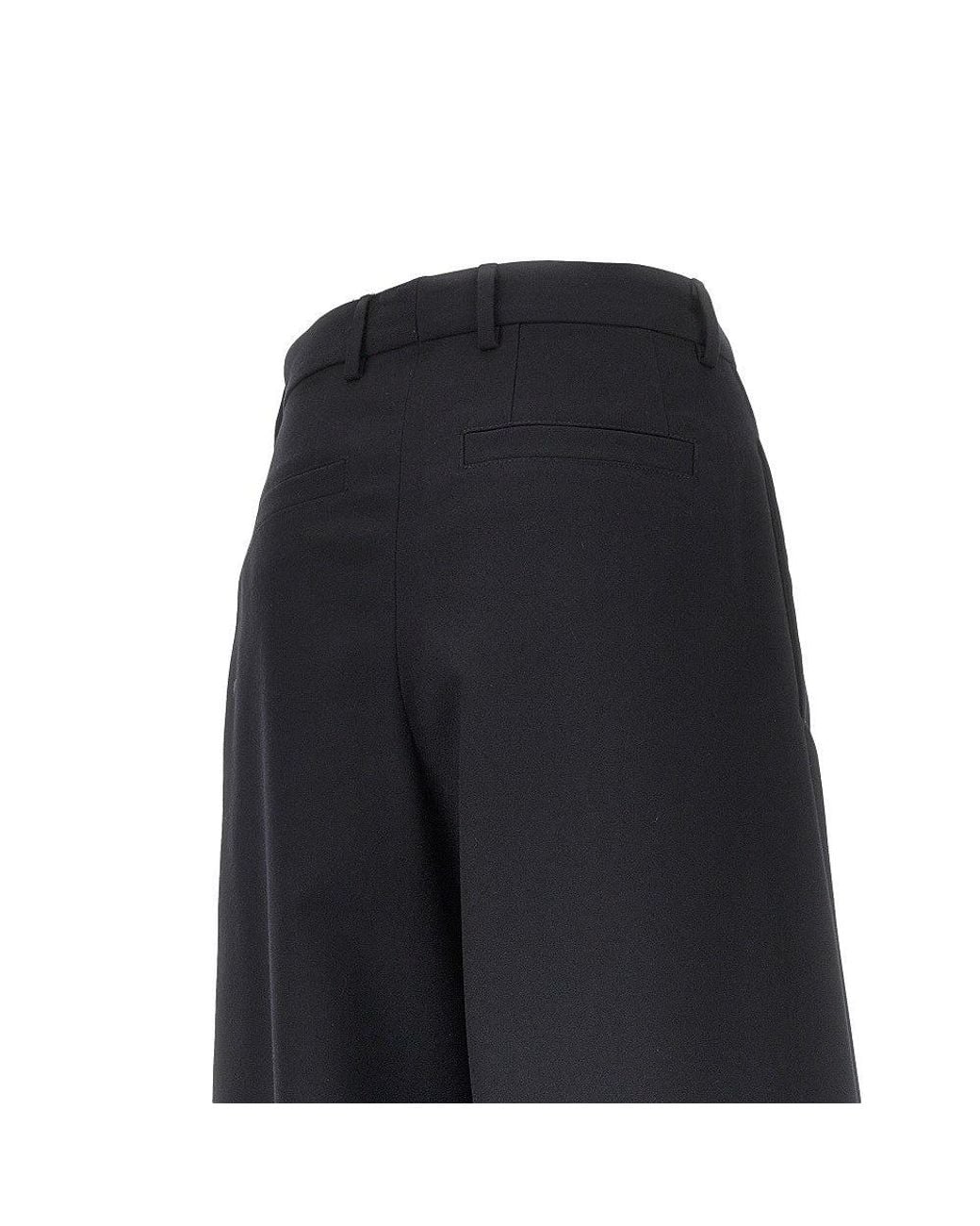 Dries Van Noten Black Wool Gabardine Wide Leg Pants