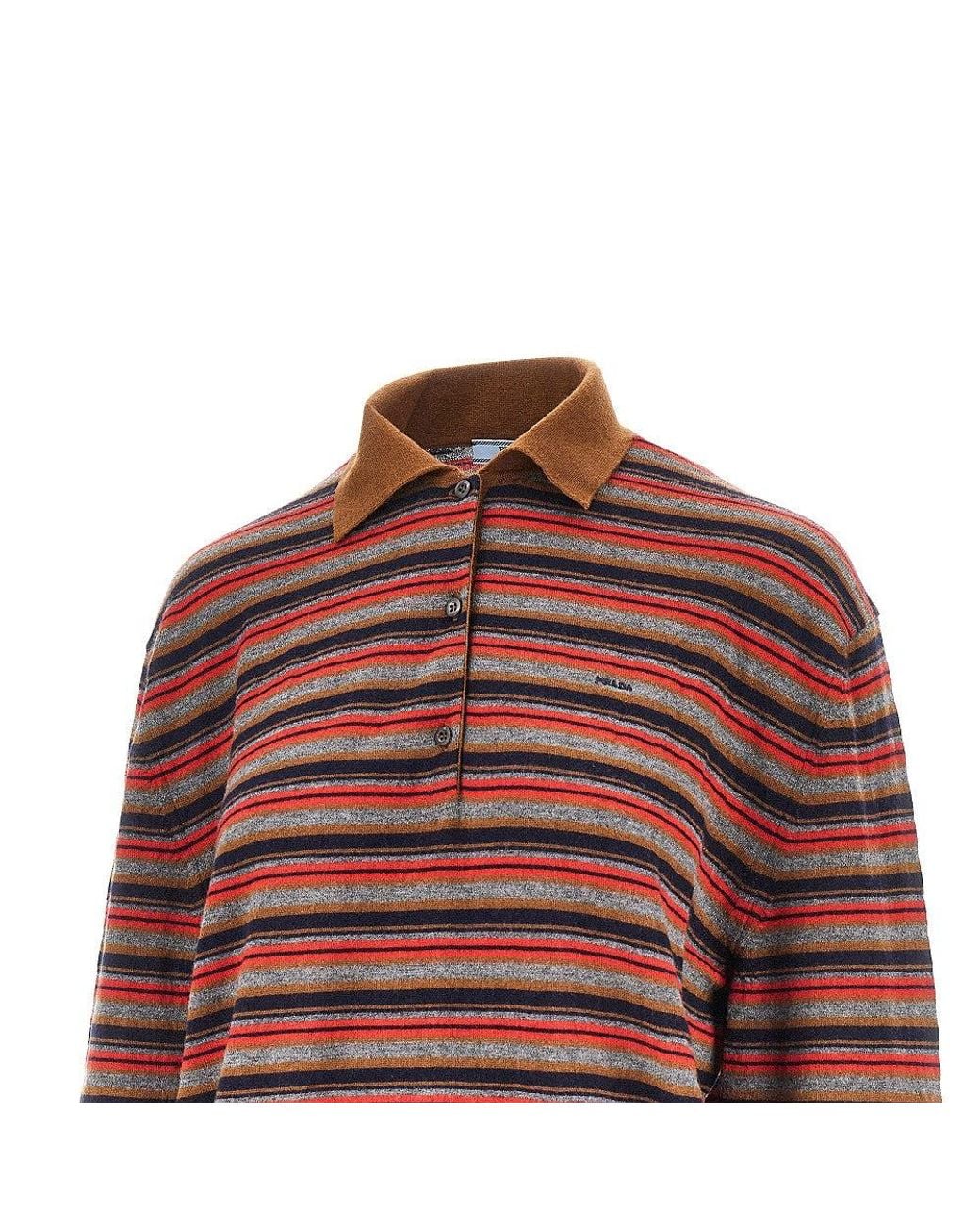 Prada Red Striped Cashmere Polo Shirt