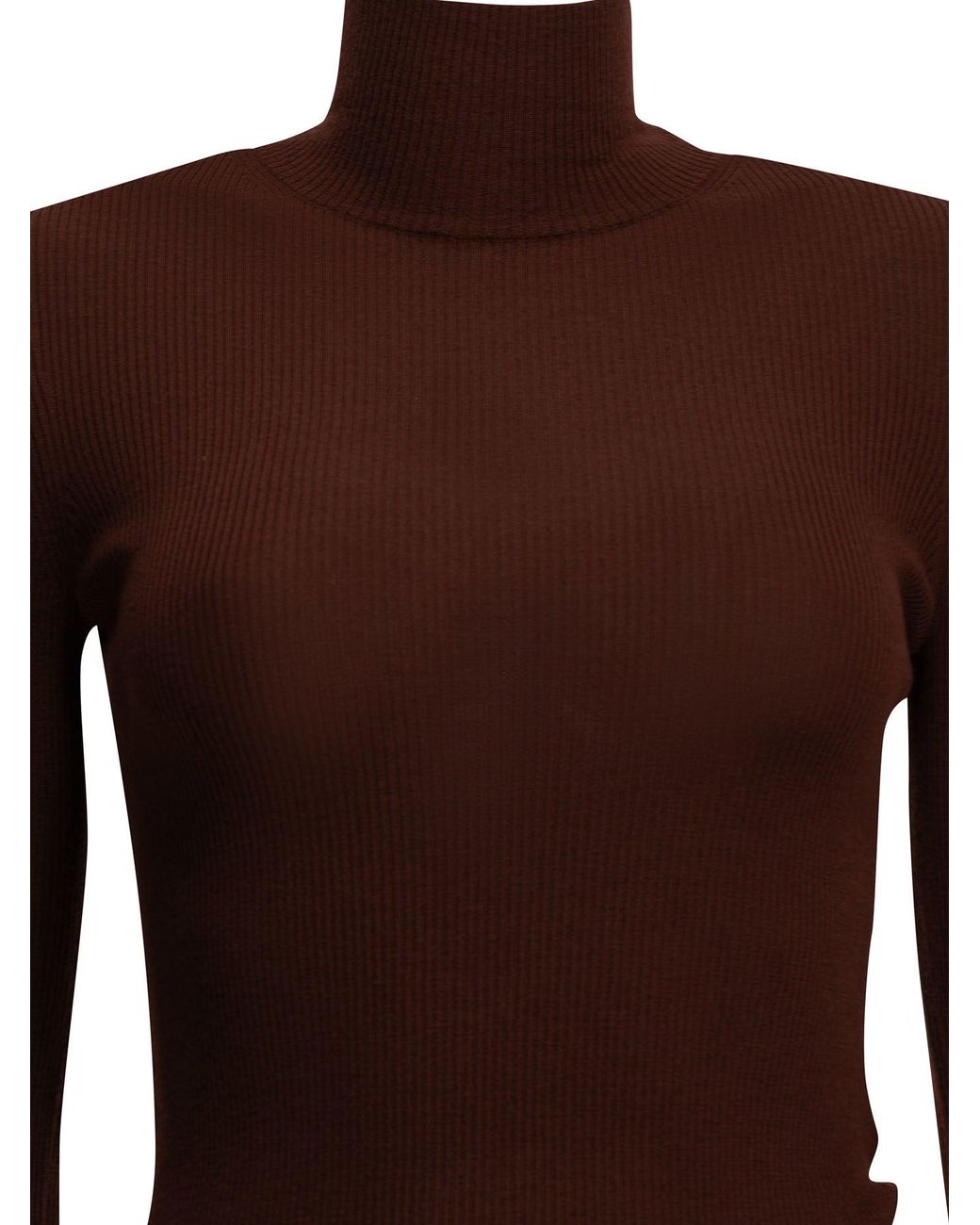 Max Mara Brown Virgin Wool Turtleneck Sweater