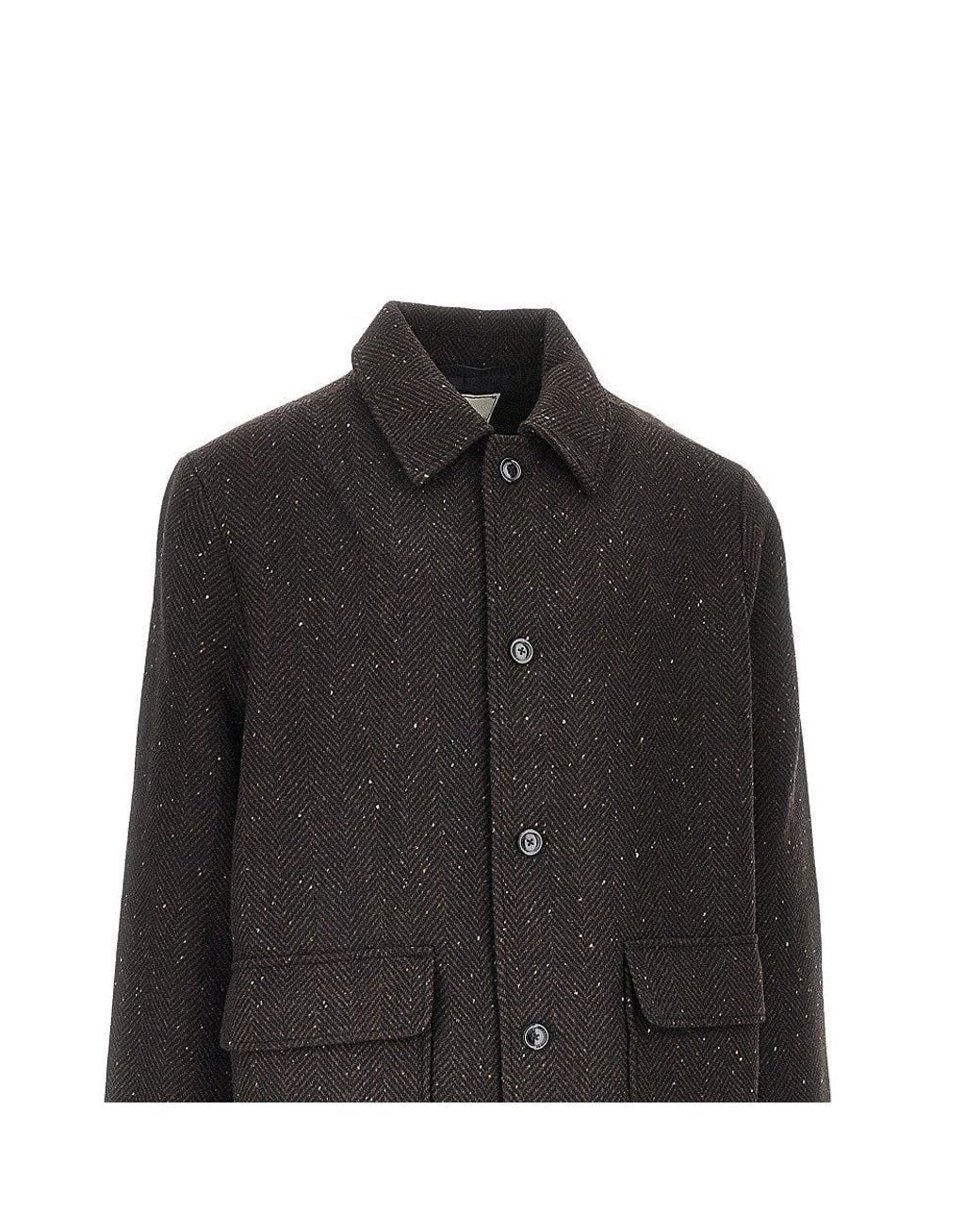 Les Deux Black Herringbone Wool-Blend Coat for men