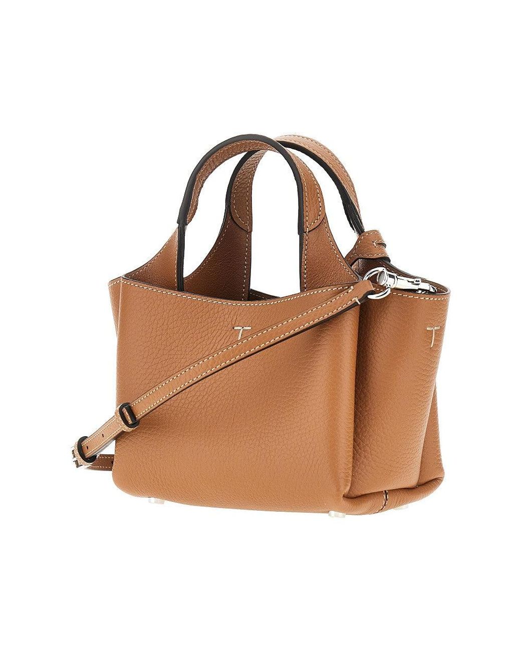 Tod's Brown Grained Leather Mini Shopping Bag