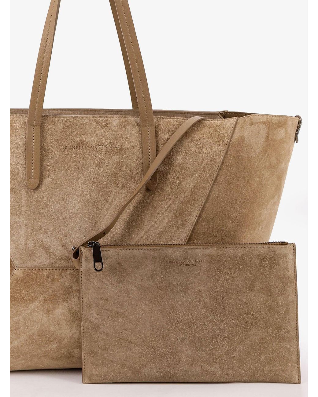 Brunello Cucinelli Brown Bc Duo Suede Shoulder Bag With Engraved Logo