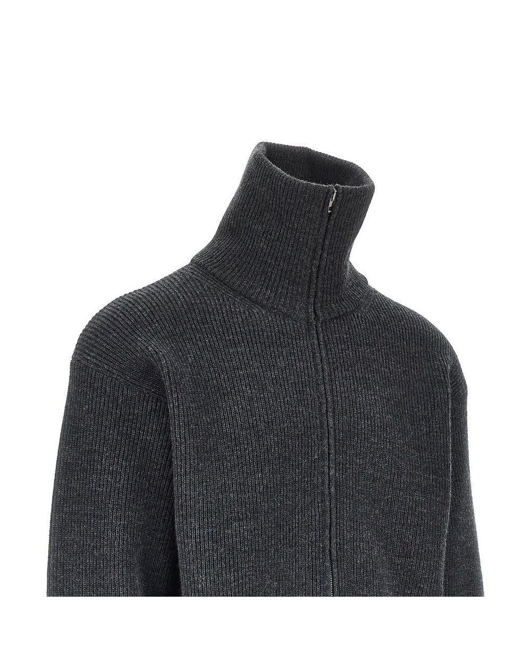 Lemaire Black Virgin Wool Full-Zip Cardigan for men