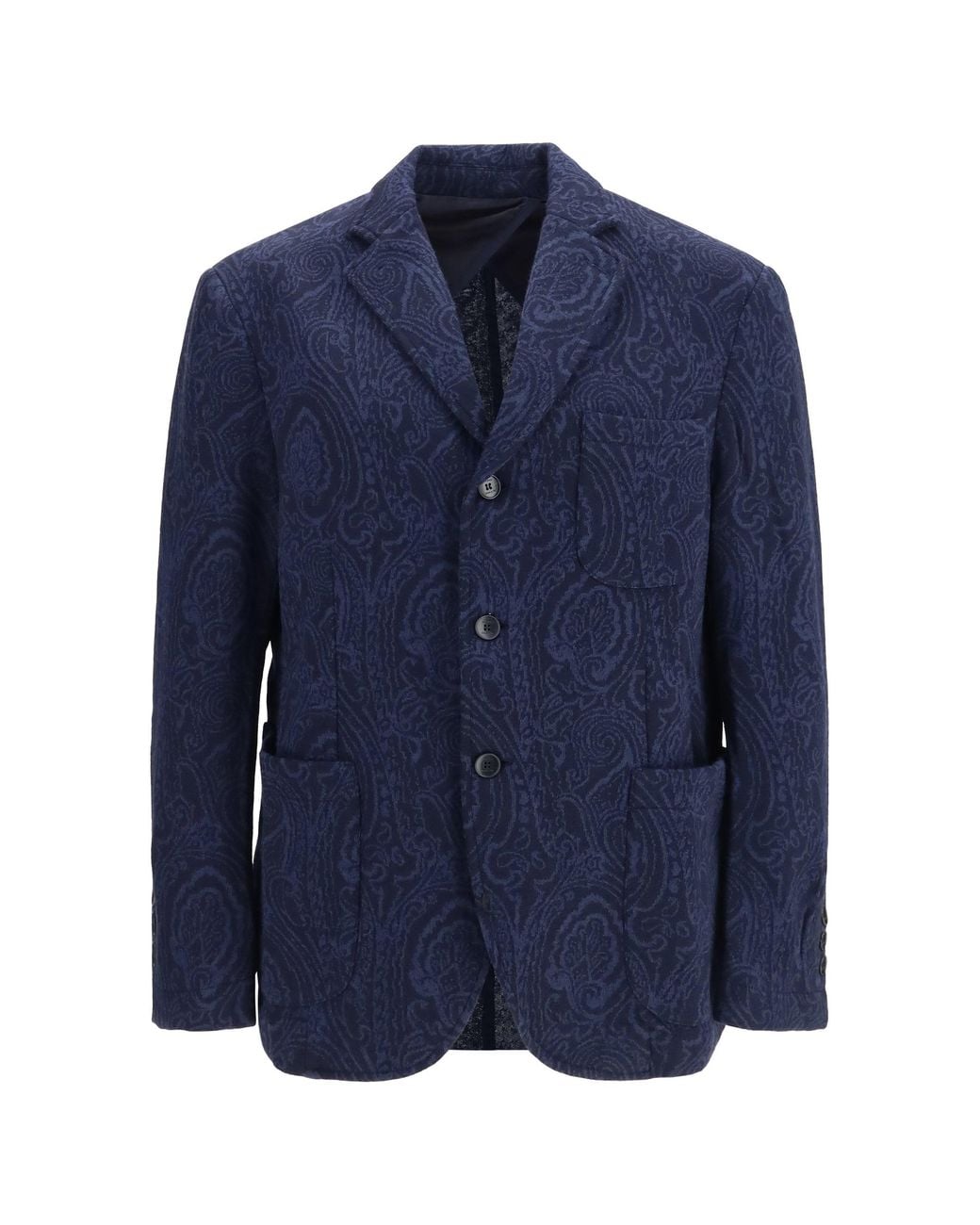 Etro Blue Single-Breasted Arnica Jacquard Wool-Blend Jacket for men