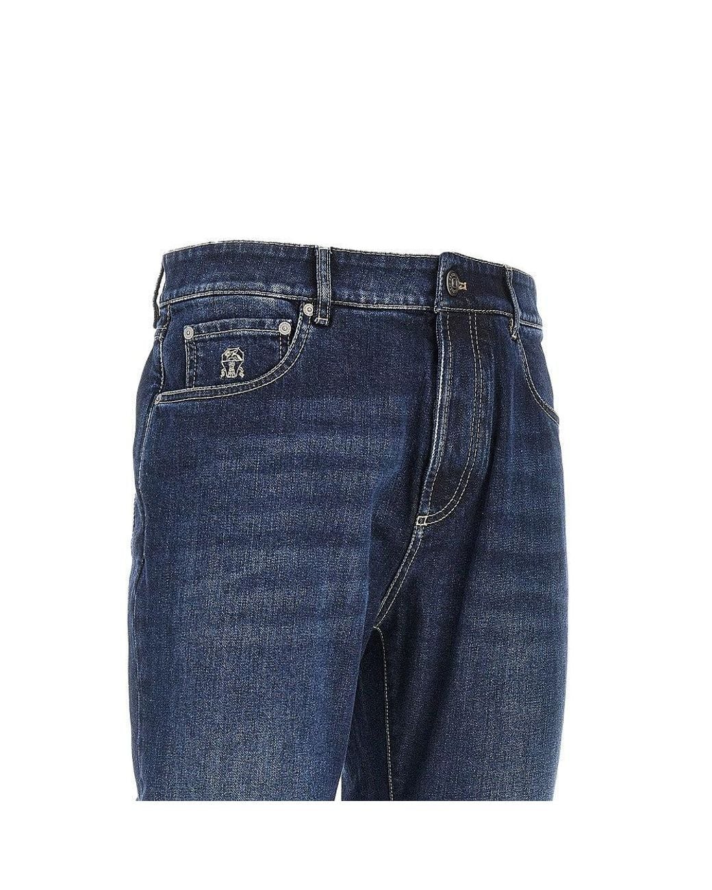 Brunello Cucinelli Blue Stretch Denim Leisure Fit Jeans for men