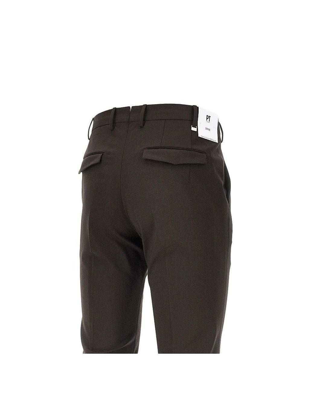 PT Torino Black Stretch Wool Master Fit Pants for men