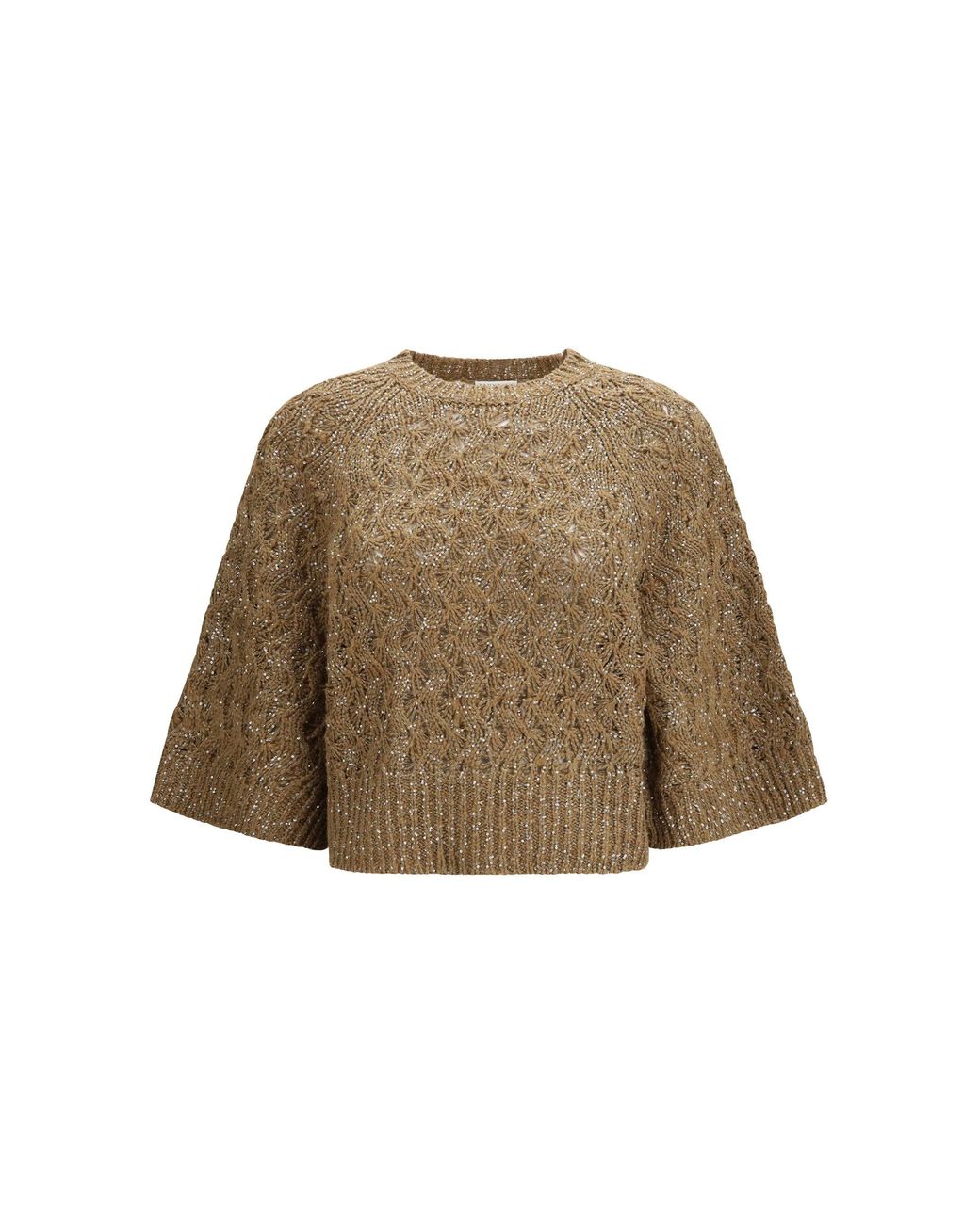 Brunello Cucinelli Natural Open-Knit Construction Sweater