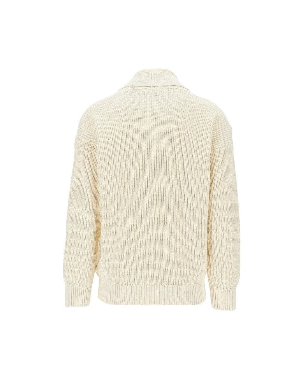 Laneus White Cotton Knitted Cardigan for men