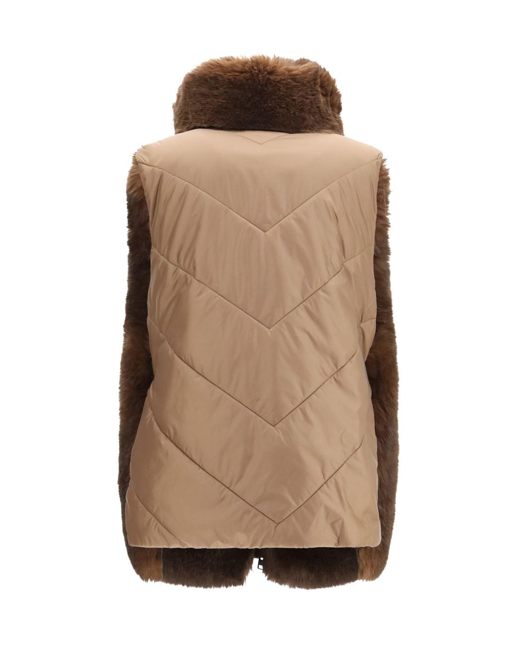 Woolrich Brown Hybrid Faux-Fur Quilted Nylon Vest Dark Earth