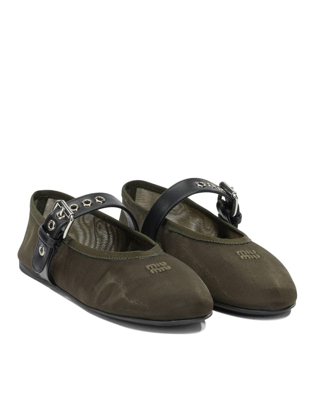 Miu Miu Green Mary Jane Mesh Ballet Flats