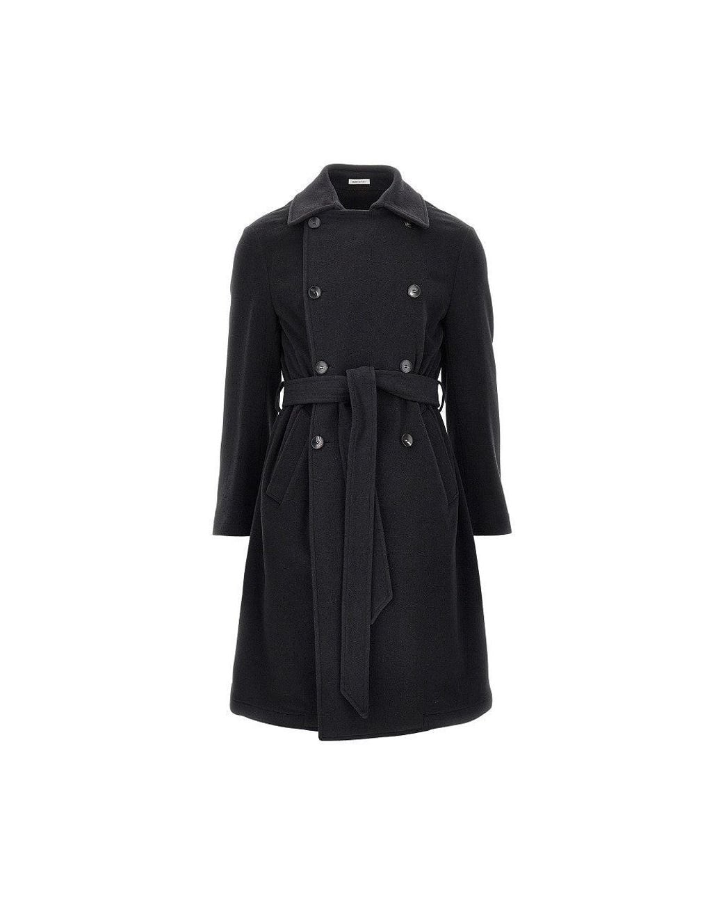BRERAS Milano Black Wool Cloth Coat With Belt for men
