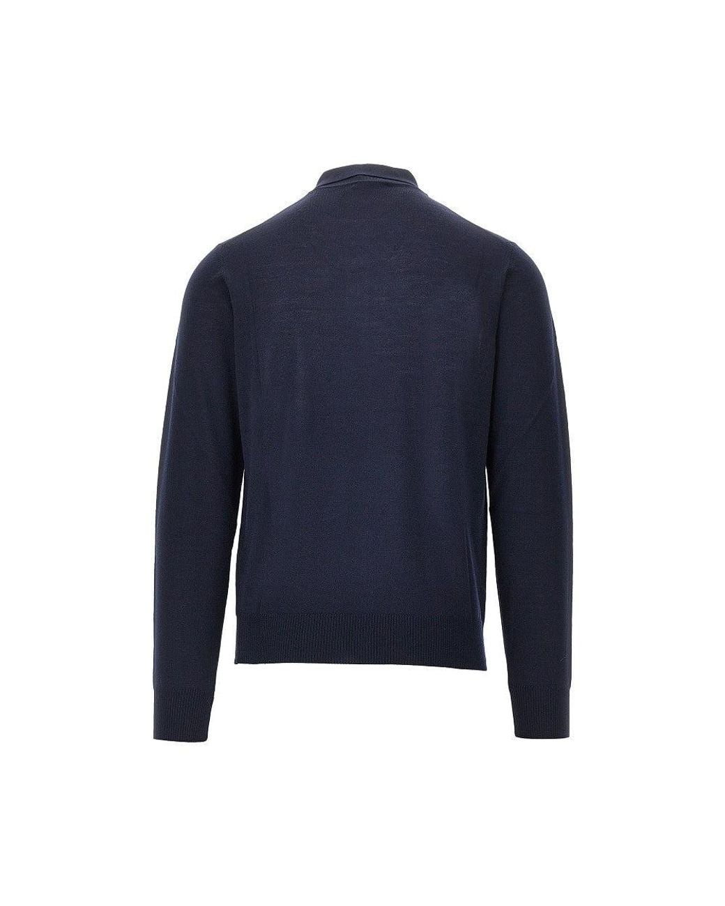Emporio Armani Blue Fine Knit Polo Sweater for men