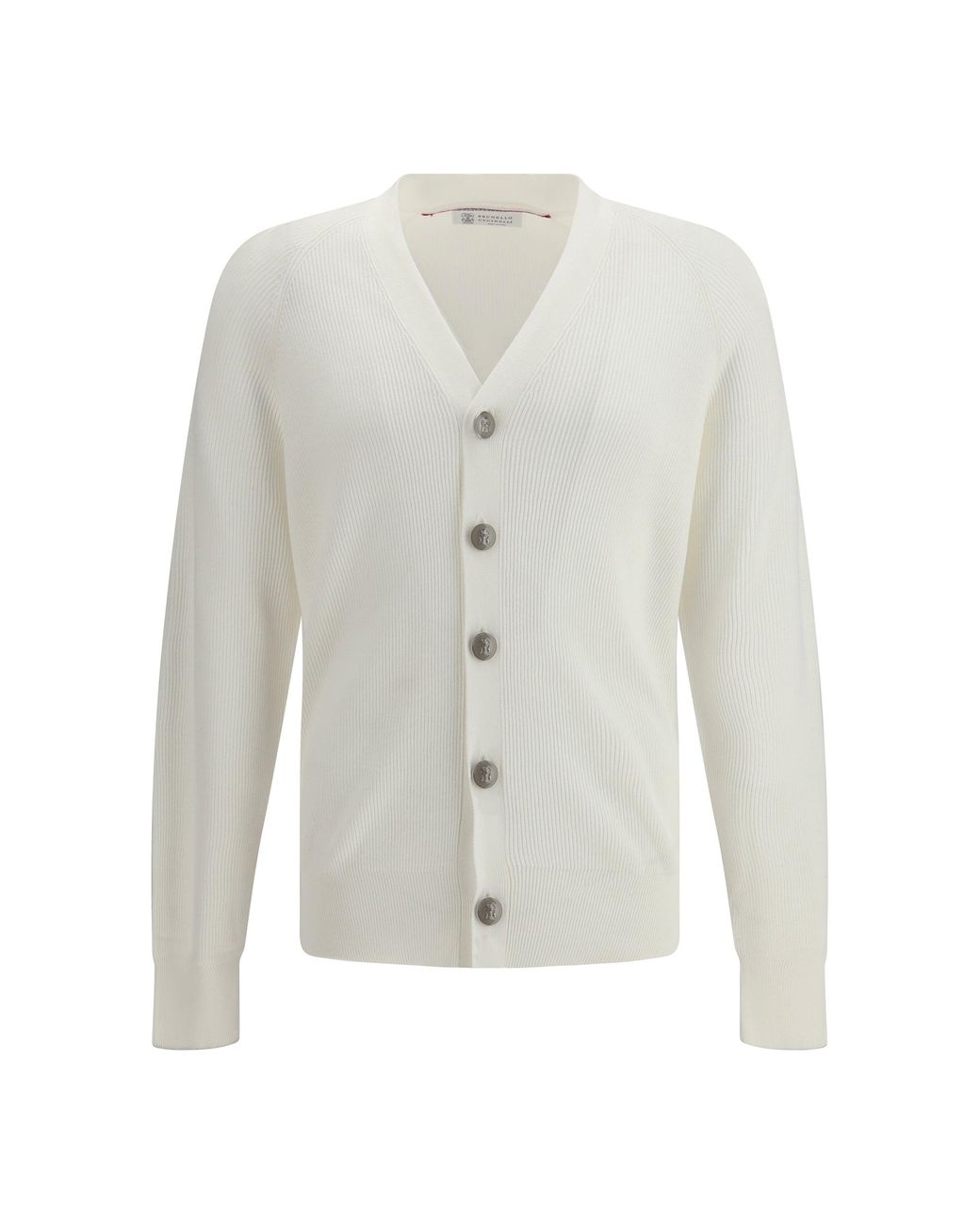 Brunello Cucinelli White Ribbed Cardigan for men