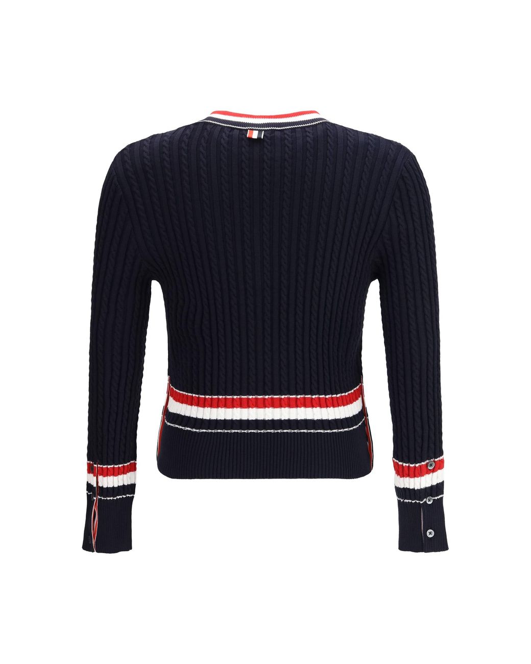 Thom Browne Blue Intarsia Cable-Knit V-Neck Sweater for men