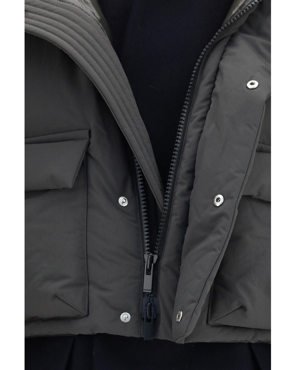 Sacai Gray Double Padded Jacket With Zip Closure