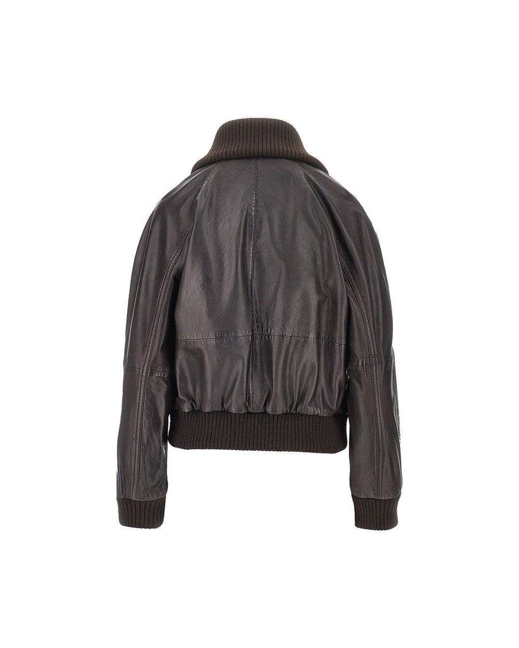 Pinko Gray Washed Leather Bomber Jacket