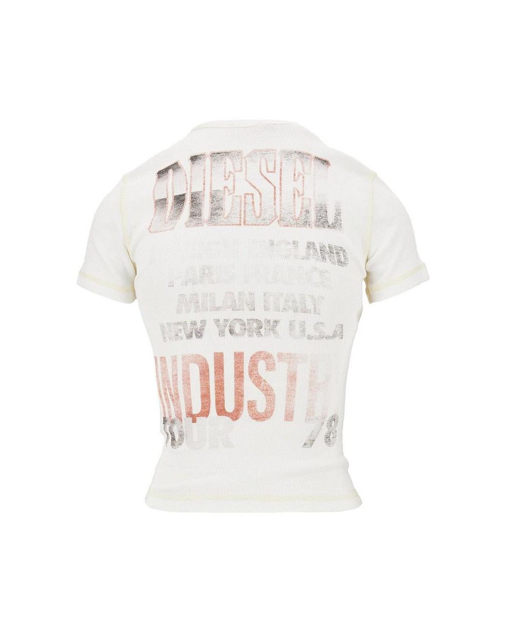 DIESEL White 'Marsy' Ribbed Cotton T-Shirt